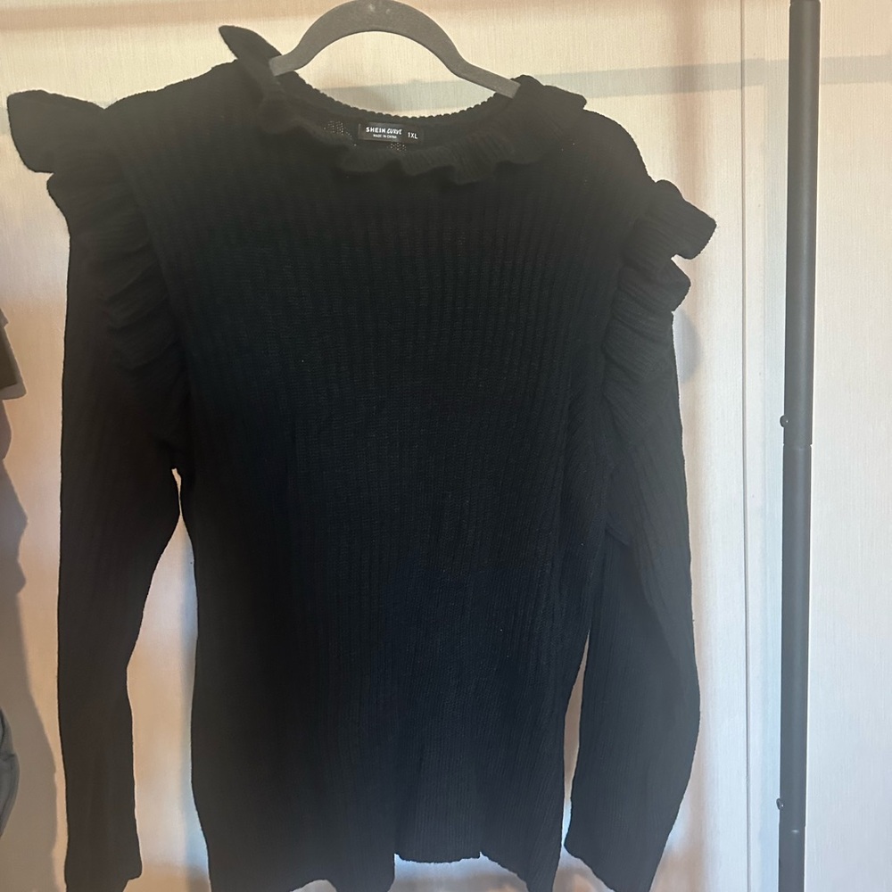 SHEIN Black Ruffled Sweater